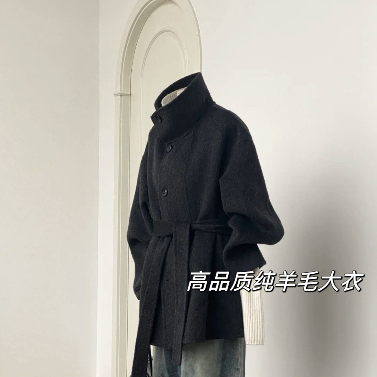 立领双面羊绒大衣女中长款2025秋冬新款小个子韩系短款羊毛呢外套