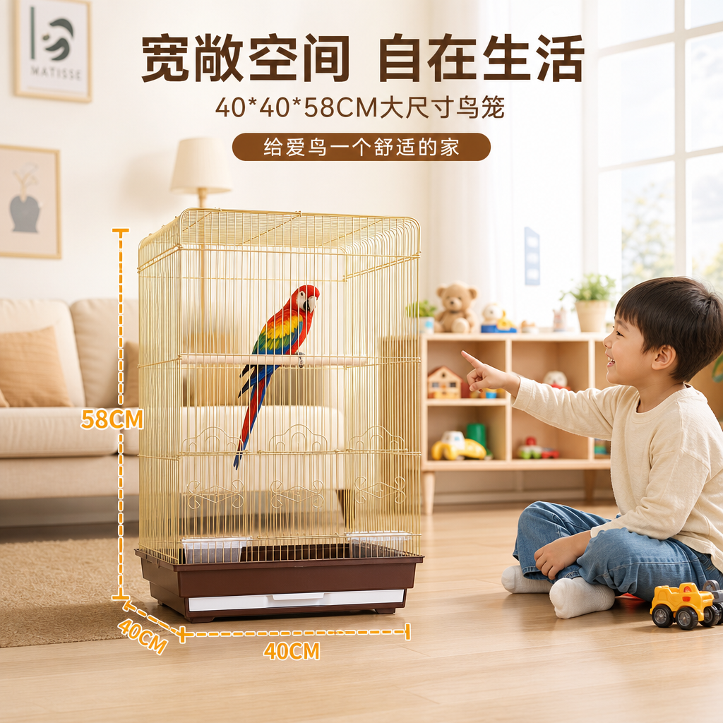 福林金色鸟笼大号虎皮玄凤别墅繁殖笼仿金方形鹦鹉笼新款易清洁