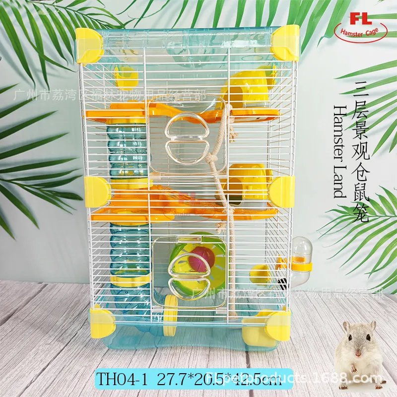 跨境仓鼠笼子用品玩耍带滑梯食盒卡通别墅仓鼠笼子hamster cage