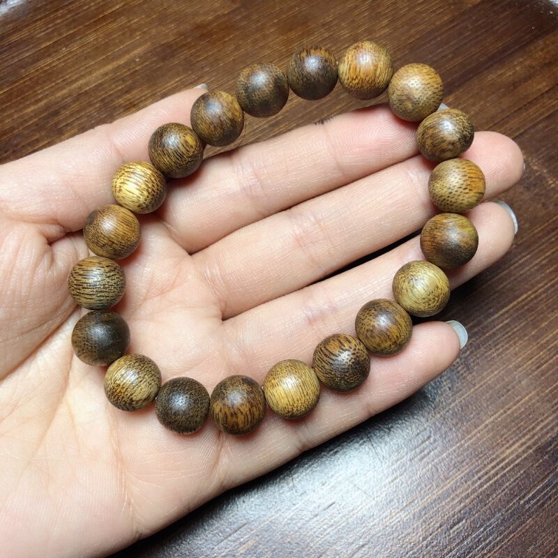 绿奇楠圆珠麻布袋沉香o木质盘玩情侣送手串文玩多圈 手链佛串莺歌