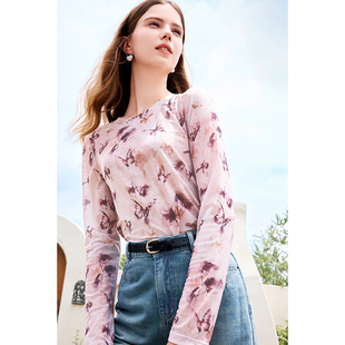 打底衫 百搭长袖 上衣 新款 betu百图复古蝴蝶印花T恤女2025年秋季