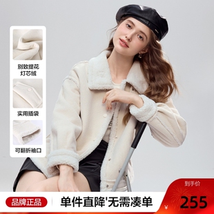 betu百图加厚灯芯绒仿羊羔绒外套女2025年冬季新款保暖短款夹克