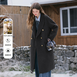 毛呢外套 长款 betu百图高级感纯羊毛双面呢大衣女2025年冬季 新款