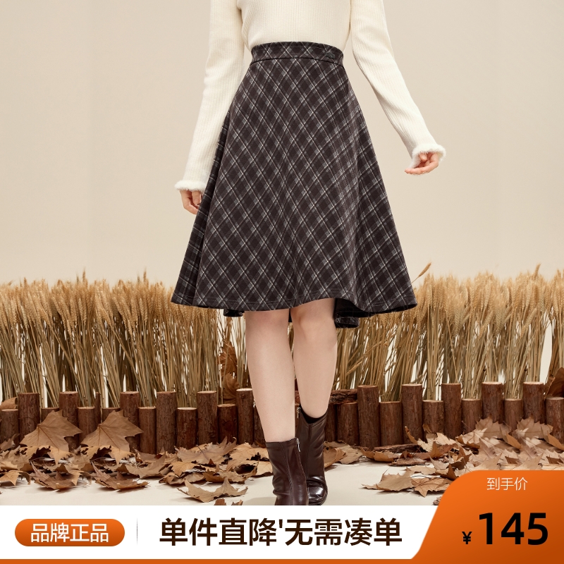 betu百图复古英伦风格子半身裙女2025年冬季新款高腰百搭A字裙