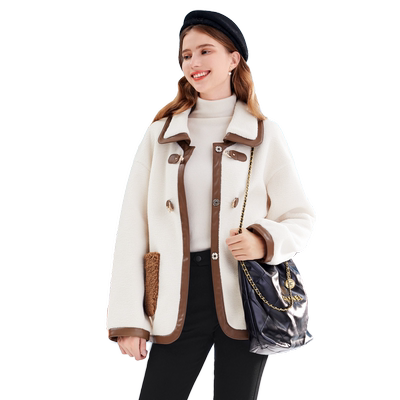 betu百图女2025年冬季新款小个子小香风皮毛一体羊毛绒短款外套