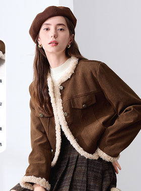 betu百图美拉德毛绒边灯芯绒外套女2025年冬季新款加厚夹棉棉服