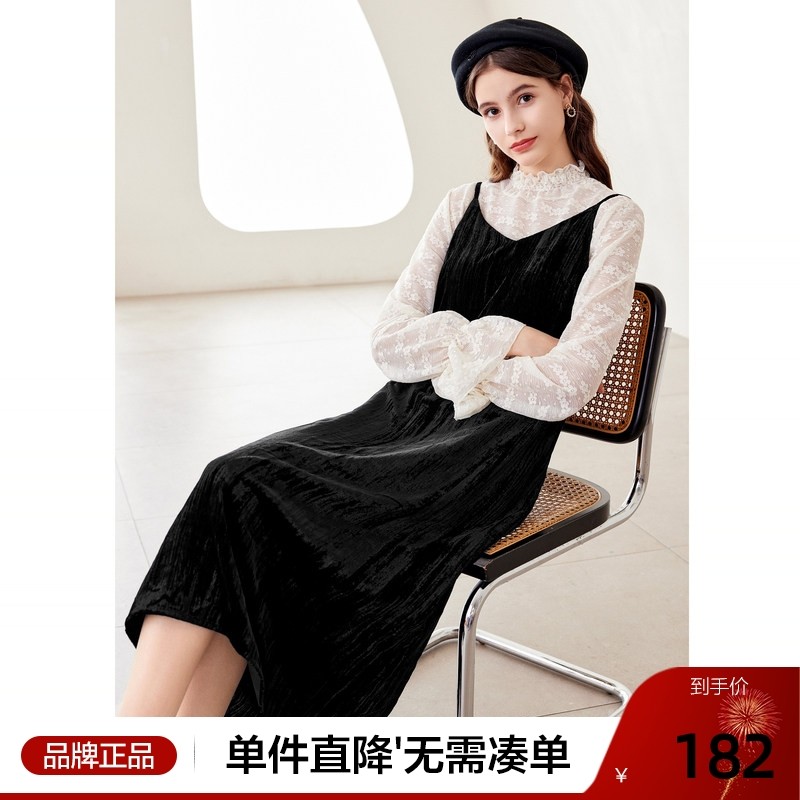 betu百图女装2025年冬季新款宽松优雅气质中长款丝绒吊带连衣裙,女装/女士精品,连衣裙,淘宝优惠券,粉丝福利购,淘宝优惠卷