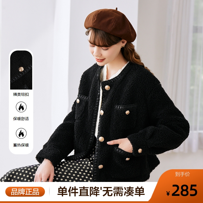 betu百图短款毛呢外套女仿羊羔绒小个子设计感棉衣2022年冬季新款