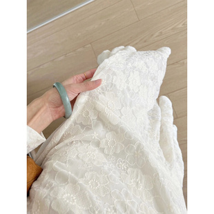 连衣裙子高级感白色雪纺刺绣鱼尾长裙女 名媛茶歇法式 新款 2023秋装
