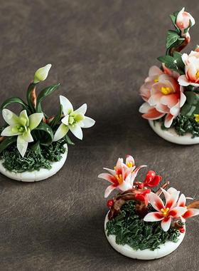 创意陶瓷手工艺品梅花牡丹中式家居客厅书房迷你装饰简约桌面摆件