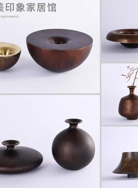 复古古典风格几何金属铜艺术花器摆件样板间酒店餐厅民宿家居装饰