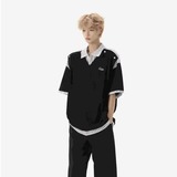 夏新条纹拼接假两件翻领Polo衫学院风宽松短袖T袖男513APL501P37，商品下架区，星座513A