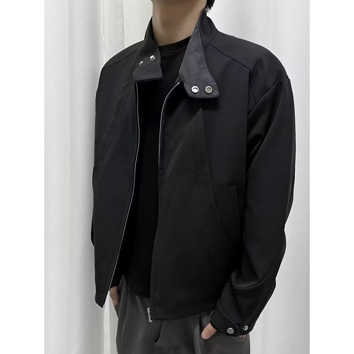 拼接领短款夹克男女同款休闲百搭情侣工装外套上衣513SJK2314P63,男装夹克,星座513A