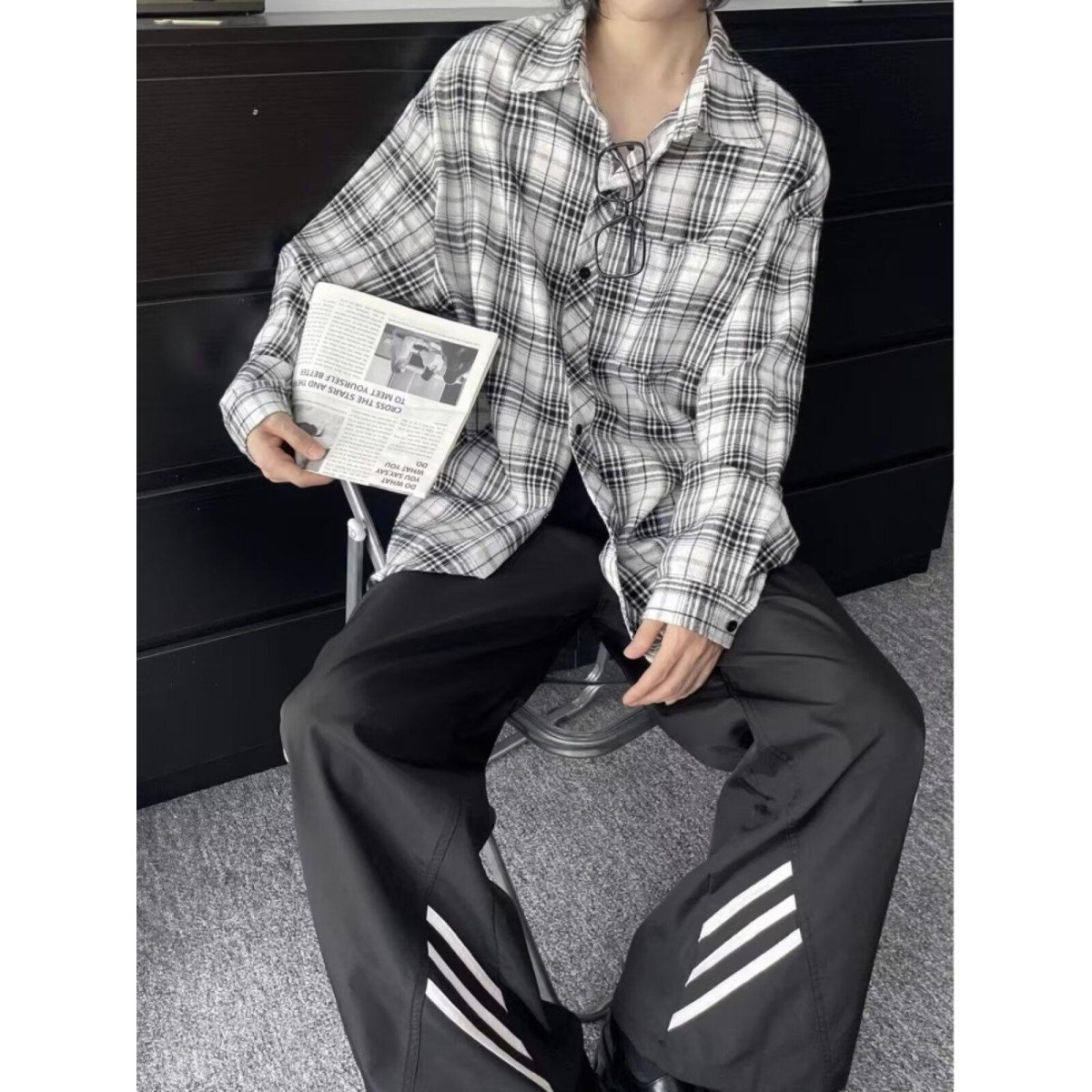 长袖衬衫日系港风宽松衬衣男潮流百搭休闲外套513ACS2163P35，男装衬衫，星座513A