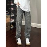 蓝色提花满印牛仔裤男夏季潮牌直筒裤美式高街裤子513ACK922P39，商品下架区，星座513A