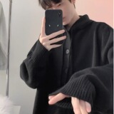 浅灰色毛衣男慵懒风半开连帽衫美式复古针织外套513AMY2267P50，男装针织衫/毛衣，星座513A