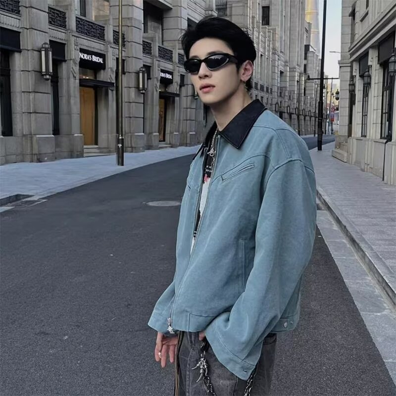 美式复古工装外套男水洗翻领宽松休闲撞色夹克513AJK2324P70,男装夹克,星座513A