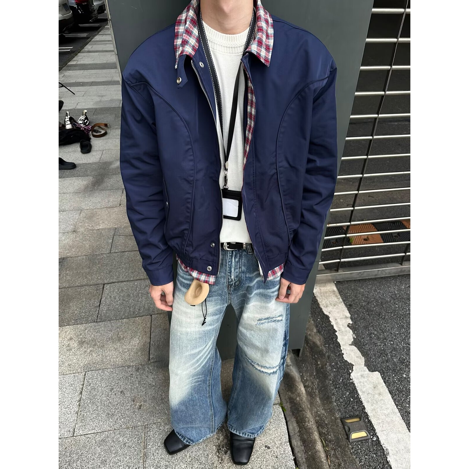 格纹衬衫拼接工装夹克男美式翻领外套飞行员上衣513AJK2279P68,男装夹克,星座513A