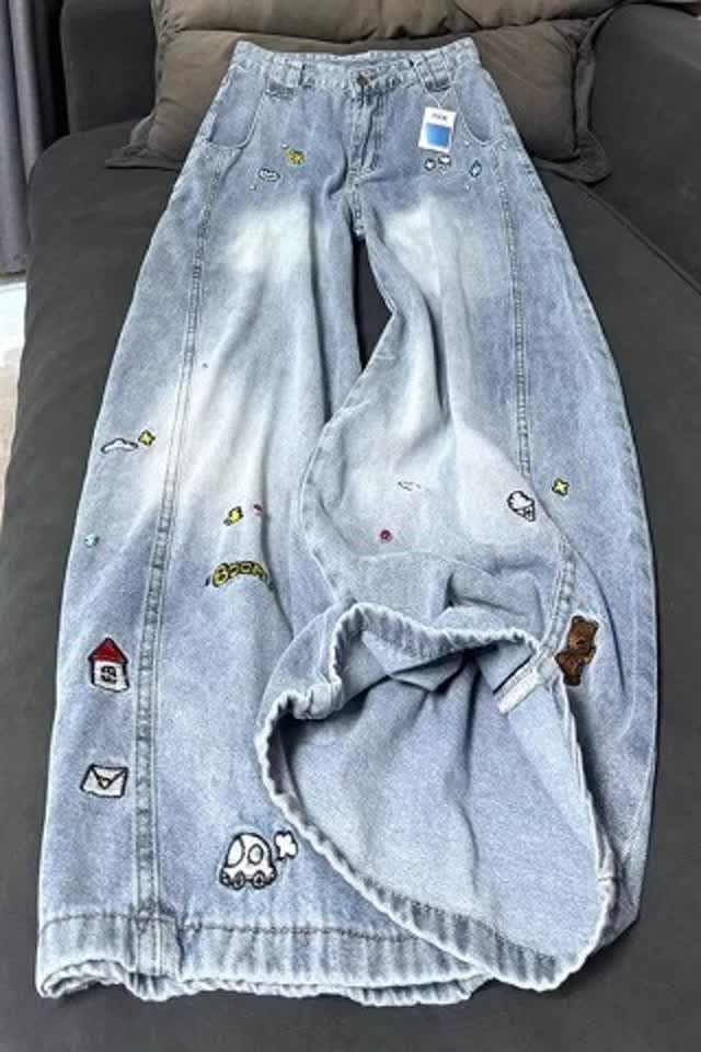 新款刺绣牛仔裤阔腿裤直筒裤子513ACK2309P52,男装牛仔裤,星座513A