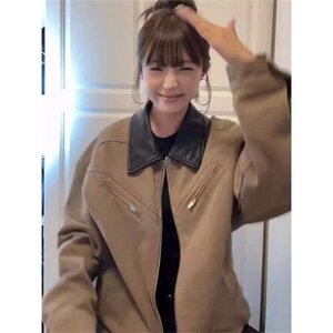 美式复古工装外套男水洗翻领宽松休闲撞色夹克513AJK2324P70图片