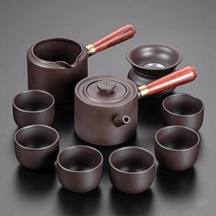 泡茶简约家用功夫茶杯茶具礼盒高档送礼轻奢 紫砂侧把防烫茶壶套装