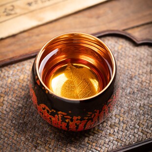 梦南州大漆茶具茶杯主人杯漆器茶盏鎏金陶瓷手工个W人杯单杯复古