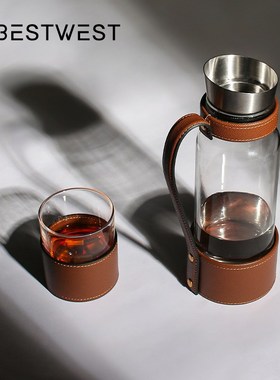 现代轻奢皮质透明玻s璃冷水壶便携式露营酒壶水壶器皿