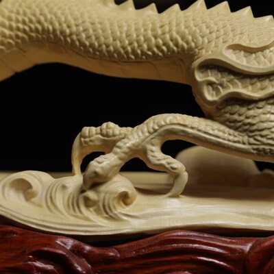 大号黄杨木雕祥龙摆件实木雕刻生D肖龙家居客厅装饰红木工艺品