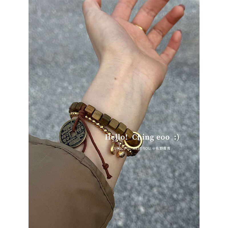 青青家 行至沧溟 原创设计黑檀木绿檀木山鬼花钱情.侣手串文