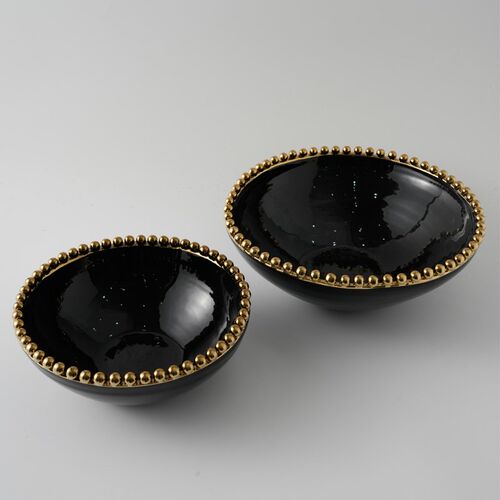 现代简约样板间茶几餐桌收纳水果盘创意陶L瓷手工串珠边陶瓷碗摆