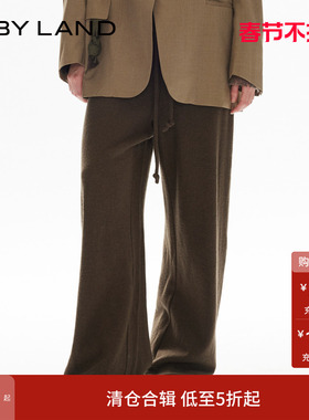 IF BY LAND设计师品牌冬季新款军绿色系带毛呢休闲长裤女