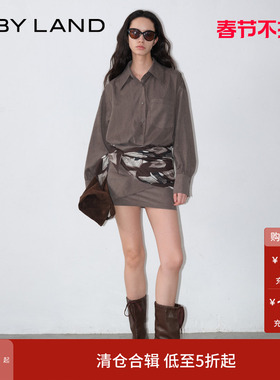 IF BY LAND 2025新款秋美拉德高智风丝巾装饰灰色假两件连衣裙女
