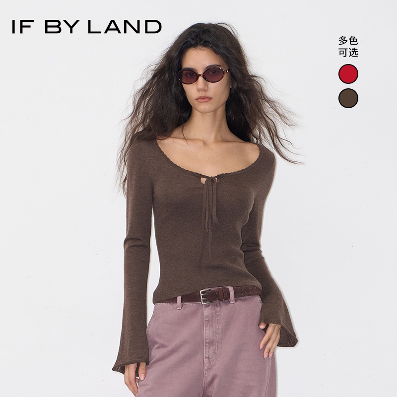 IF BY LAND设计师品牌25年秋季新款假系带蝴蝶结绵羊毛上衣女