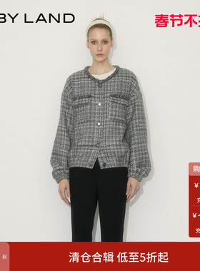 IF BY LAND 设计师品牌 深灰色立体编织宽松小香风夹克上衣女