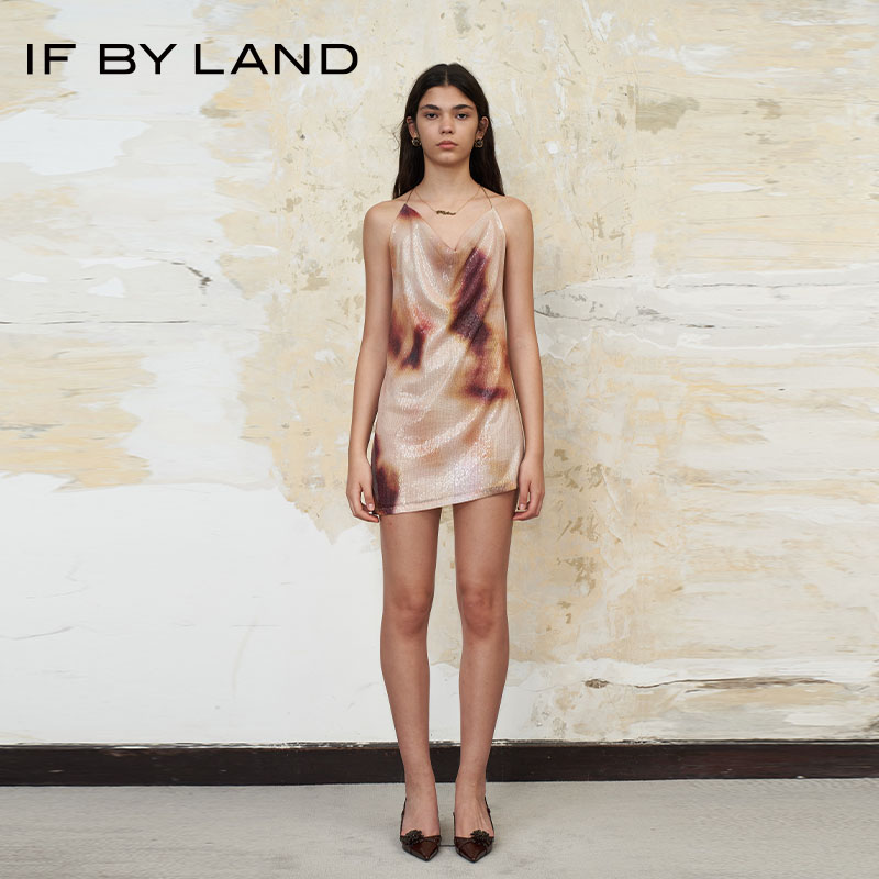 IFBYLAND晕染亮片挂脖连衣裙