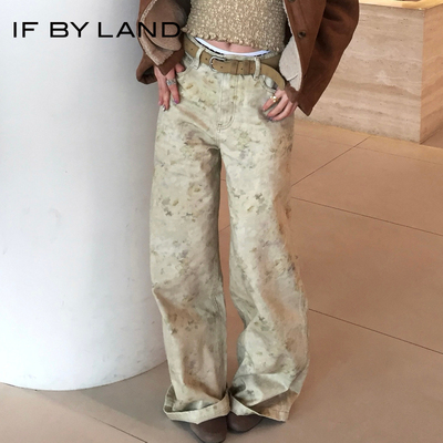 IFBYLAND卡其印花直筒牛仔裤