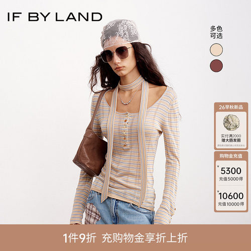 蔡依林同款IF BY LAND 设计师品牌新款围巾条纹亨利领修身针织衫