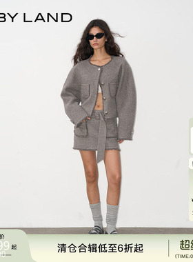 IF BY LAND 设计师品牌25年秋季新款灰色毛边廓形短外套半裙女