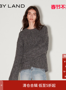 IF BY LAND 设计师品牌 早春新款灰色宽松套头圆领毛衣上衣女