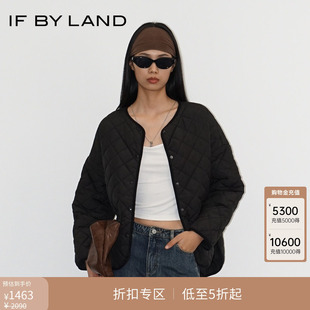 IF BY LAND 设计师品牌 秋冬新品黑色菱形格纹宽松短款棉服外套女