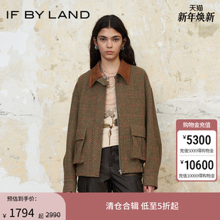 24春夏新品 设计师品牌 LAND 棕色格纹翻领贴袋外套