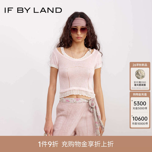 IF BY LAND2026春夏新品假两件镂空吊带短袖圆领针织衫上衣女