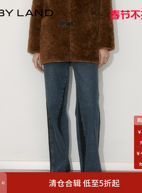 IF BY LAND 设计师品牌 蓝色复古撞色拼接时尚休闲直筒牛仔裤女冬