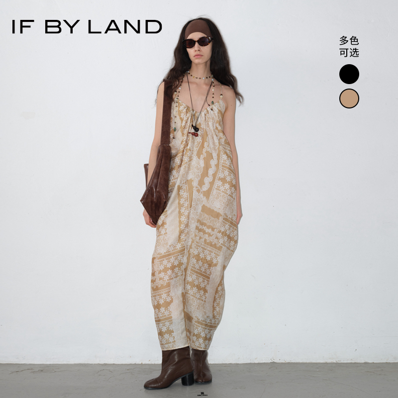 IF BY LAND2025年新款夏季度假风露背吊带连衣裙旅游印花长裙女