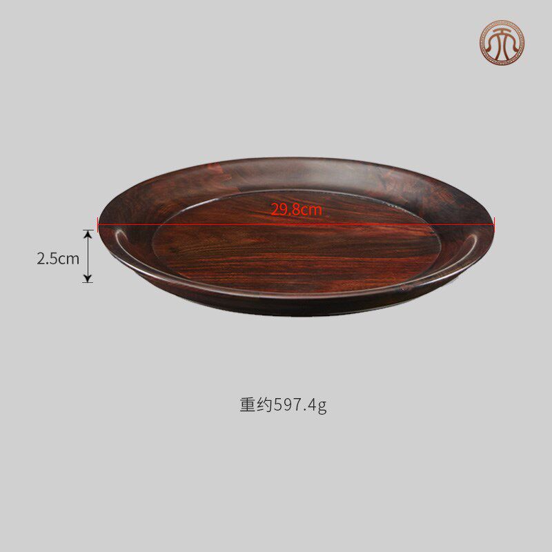 老挝大红酸枝扁形圆盘p红木桌面摆件水果盘实木中式点心盘茶杯盘