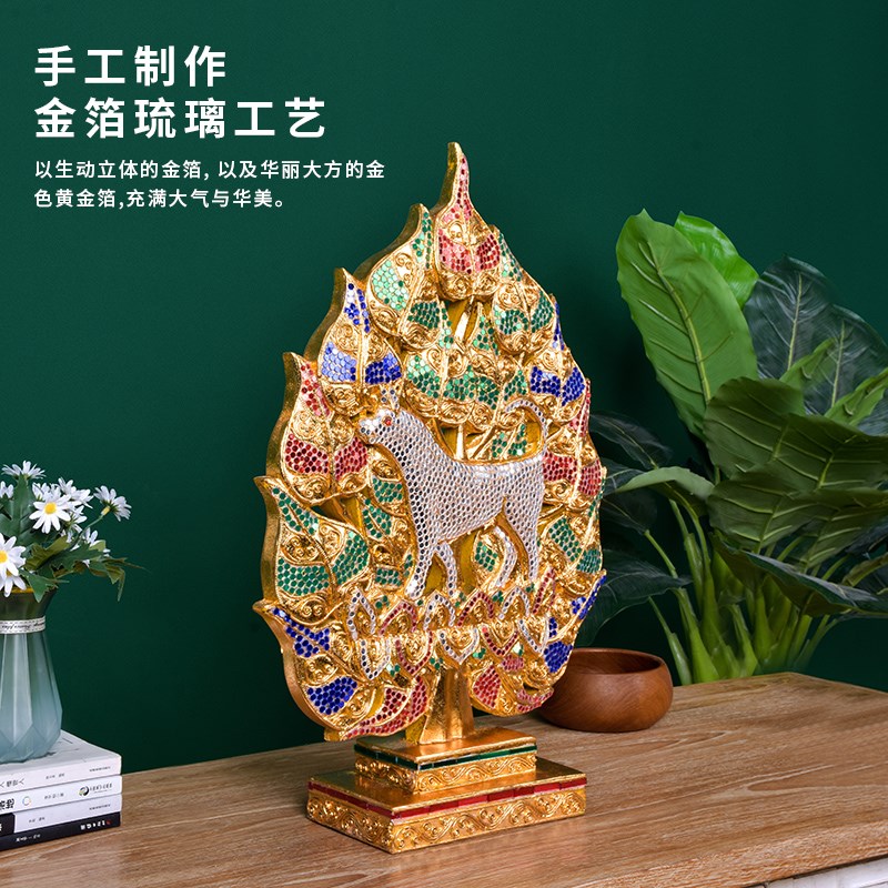 东南亚风格生肖i金箔狗桌面摆件泰式工艺品客厅玄关电视柜实木装