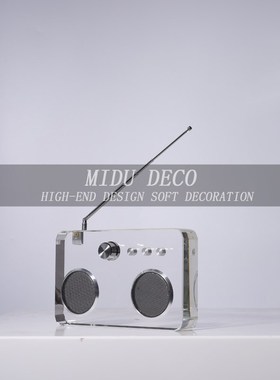 简约现代轻奢透明收音机录音机水晶摆G件样板间客厅玄关桌面装饰