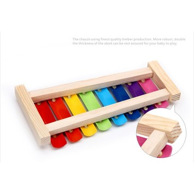 Wooden Xylophone Musictal Instrument 8 Tones Toys Multicolor