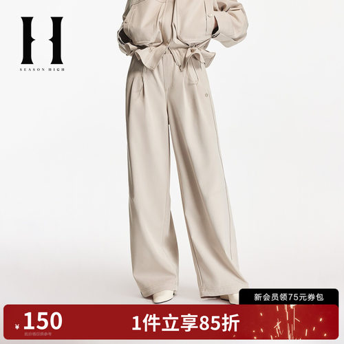 弹力松紧腰头，两侧插袋，单侧金属logo装饰