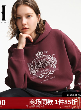 SEASON HIGH女装25新款NFL联名本命年独特红色宽松短款连帽卫衣